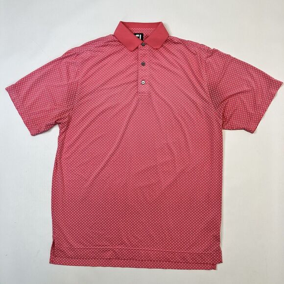 FJ FootJoy Pink White Circle Dot Golf Mens Short Sleeve Polo Shirt Medium - Picture 1 of 8